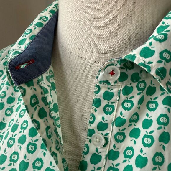 Talbots Green Apple Novelty Print 100% Cotton Half Button Popover Shirt 10 - Picture 6 of 8